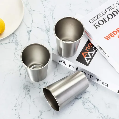 Miniatura 7 de MEWAY Vasos de acero inoxidable de alta calidad de 16 onzas (paquete de 12) – Vasos de metal de alta calidad – Vaso apilable duradero, vasos