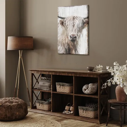 Miniatura 5 de 1 pieza de arte de pared de vaca Highland, lienzo de vaca de granja para decoración de pared, imagen de pintura blanca de vida silvestre, impresión