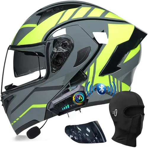 Miniatura 17 de Cascos modulares de motocicleta con Bluetooth, aprobados por DOT, casco de motocicleta de cara completa abatible con doble visera, con altavoces