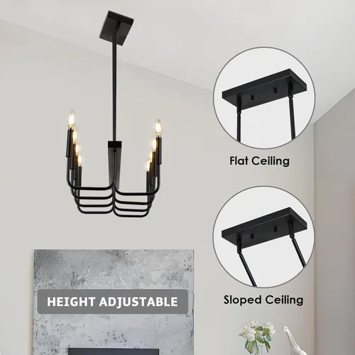 Miniatura 5 de Lámparas rectangulares para comedor sobre la mesa, candelabros modernos de estilo granja para comedor, candelabro lineal negro de 8 luces, luces
