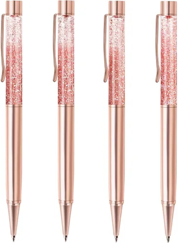 Miniatura 9 de ZZTX 3 bolígrafos de oro rosa, bolígrafo de metal brillante dinámico de arena líquida con repuestos, tinta negra, suministros de oficina, bolígrafos