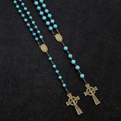 Miniatura 21 de KOMI Rosario de cuentas católicas para mujer, collar de cuentas de rosario con cruz de crucifijo, perlas de cristal, rosario, rosarios, católicos