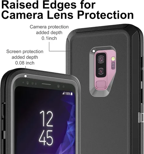 Miniatura 2 de Funda para Galaxy S9 Plus con protector de pantalla de TPU autorreparable [2 unidades], protección resistente 3 en 1 para Samsung S9 Plus Negro/Gris