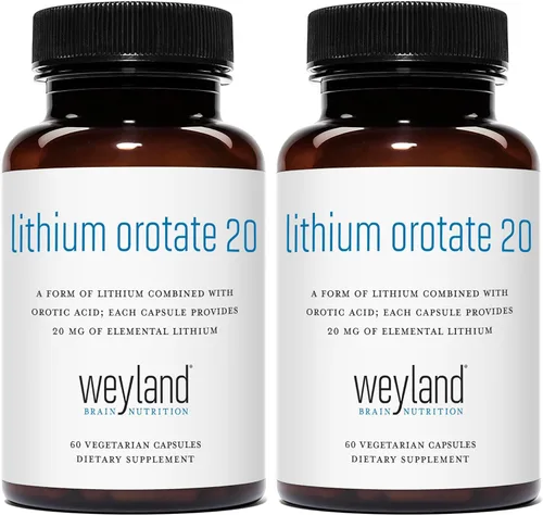 Orotato de litio - 20 mg de litio elemental, 60 cápsulas vegetarianas (120 unidades (paquete de 2))