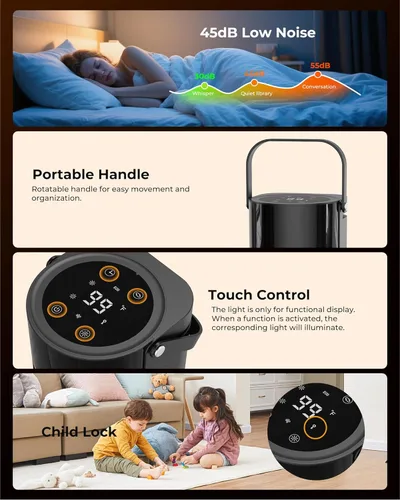 Miniatura 4 de Calentador eléctrico portátil – Calentadores de calor de cerámica PTC de 1500 W de seguridad rápida con control remoto, temporizador, oscilación
