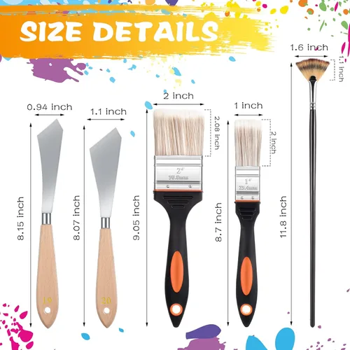 Miniatura 2 de Juego de 5 cuchillos de pintura, pincel mezclador de fondo y pincel mezclador de abanico para artistas, cuchillo de paleta de acero inoxidable de 2