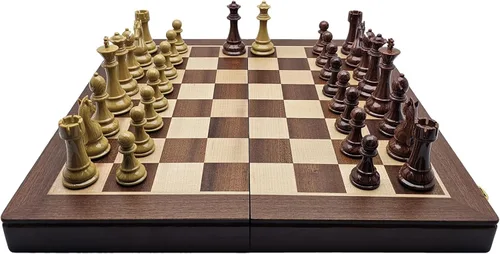 Miniatura 9 de Juego de ajedrez plegable de 18 pulgadas con piezas de ajedrez estándar de alto peso de polímero para la familia, juegos de mesa vintage, juego