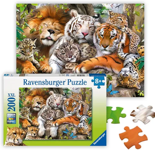 Ravensburger - Big Cat Nap - Rompecabezas de 200 piezas - Impresionantes imágenes de los depredadores apex felinos del mundo - Leones, tigres y más