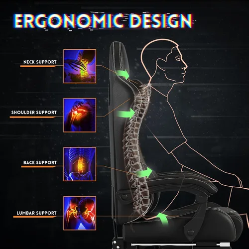 Miniatura 7 de Silla Gaming, Silla Gaming Ergonómica para Computadora, Capacidad de Carga de 400lb, Reposapiés Retráctil/Soporte Lumbar/Respaldo Ergonómico[Resorte
