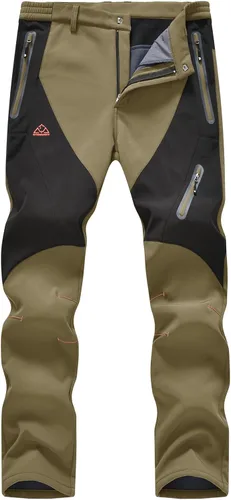 TBMPOY Pantalones de senderismo para hombre, impermeables, con forro polar, para nieve, esquí, con aislamiento y bolsillos con cremallera