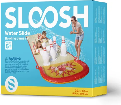 Miniatura 9 de Sloosh Juego de bolos de tobogán acuático de 20 pies, toboganes de agua y 2 bodyboards de verano con rociador integrado para diversión al aire libre