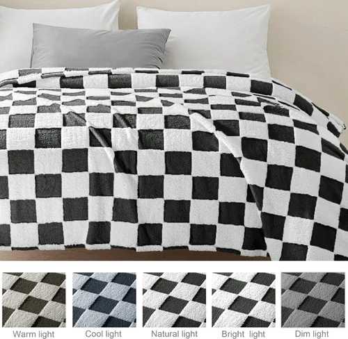Miniatura 4 de Exclusivo Mezcla - Manta de franela super suave y cálida con diseño de vellón esponjoso, para sofá, cama, con lindo patrón a cuadros, negro, 50" x