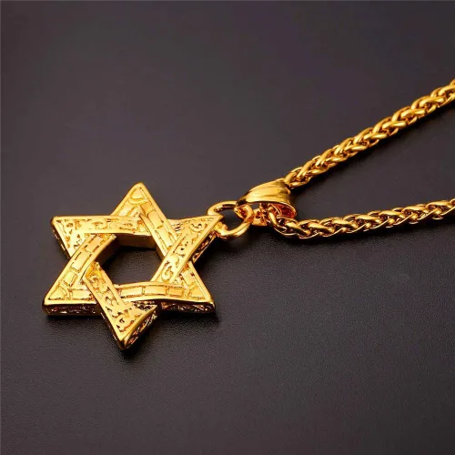 Miniatura 51 de U7 - Collar con Estrella de David para hombres y mujeres, dije hexagonal de acero inoxidable con cruz/piedra de rubí/collares clásicos judíos