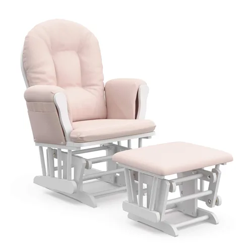 Storkcraft Planeador de aro y otomana prémium (blanco/rosa) - Planeador de guardería con certificado GREENGUARD Gold, artesanía de madera maciza,
