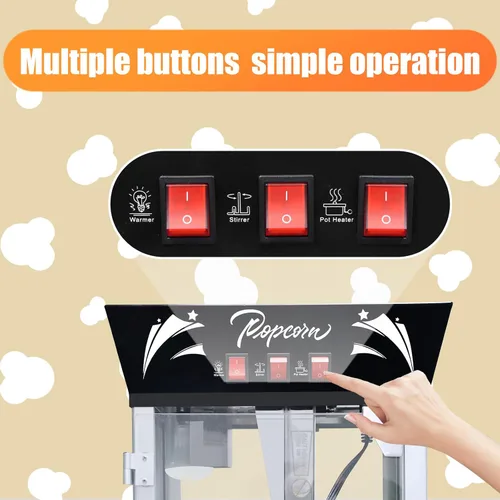 Miniatura 5 de Máquina comercial para hacer palomitas de maíz con hervidor de acero inoxidable de 10 onzas, máquina de palomitas de maíz para encimera de 850 W
