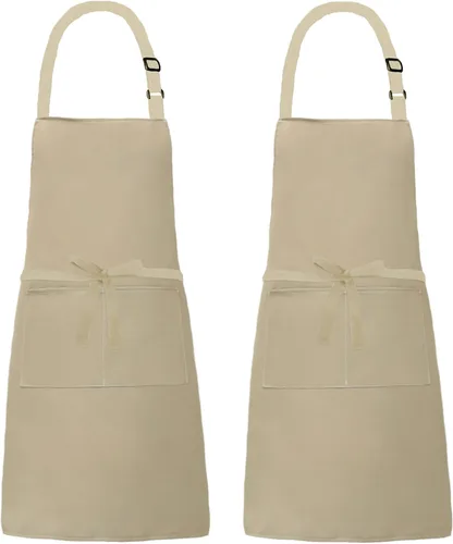 Paquete de 2 delantales de lona resistentes al agua ajustables con 2 bolsillos con lazos largos para cocina, cocina, restaurante, chef para mujeres