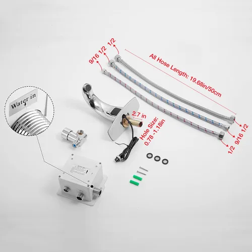 Miniatura 7 de Grifo de lavabo de baño sin contacto Charmingwater, llave con sensor automático de movimiento, con placa de cubierta de agujero, cromado Cromo