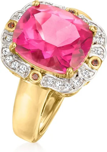 Miniatura 3 de Ross-Simons Anillo de topacio rosa de 6.50 quilates y diamante multicolor de 0.15 quilates en oro de 18 quilates sobre plata esterlina