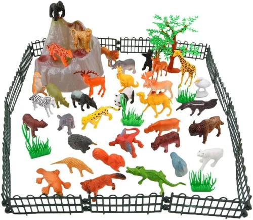 Miniatura 3 de ValeforToy 54 Figuras de animales pequeños de la jungla con caja de regalo. Juguetes para regalar en fiestas para niños, infantes.