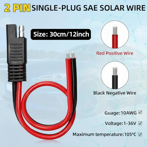 Miniatura 2 de Frienda Paquete de 8 cables de extensión de conectores rápidos SAE de 10 AWG de 2 pines, conectores de 1 pie de 12 V para desconectar el arnés