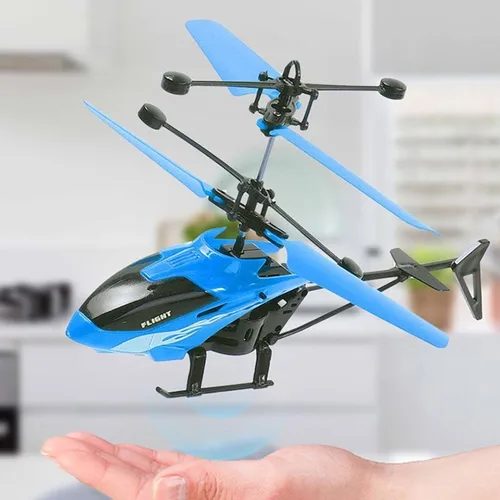 Miniatura 2 de Juguetes de helicóptero volador con detección de gestos para interiores, helicóptero controlado a distancia, juguetes para niños con luces LED, Azul