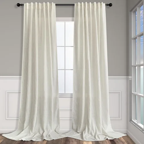 Miniatura 86 de Cortinas de lino azul de 84 pulgadas de largo para sala de estar; juego de 2 paneles con lengüeta trasera; cortinas con dobladillo para barra; Azul