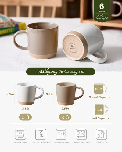Miniatura 38 de famiware Mercury - Tazas de café de 13 onzas, juego de 4 tazas de café con asa, tazas para café con leche, té caliente, capuchino, moca, cacao, negro