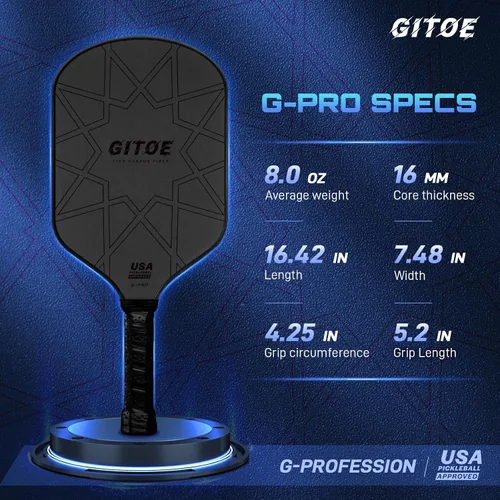 Miniatura 3 de G-Pro - Paleta de pickleball T700 de fibra de carbono cruda de 0.630 in con alto giro, control y potencia, aprobada por USAPA 2025 para jugadores