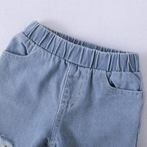 Miniatura 6 de XUANHAO Conjunto de 2 piezas de pantalones de mezclilla para niñas pequeñas parte superior floral con volantes pantalones de mezclilla rasgados