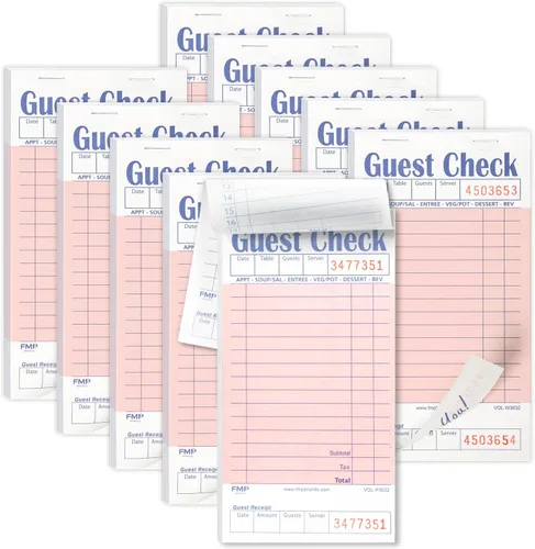 Miniatura 22 de FMP Brands Libros de cheques de invitados para servidores, papel de bloc de notas de servidor, total de 500 hojas (10 blocs), azul con recibo