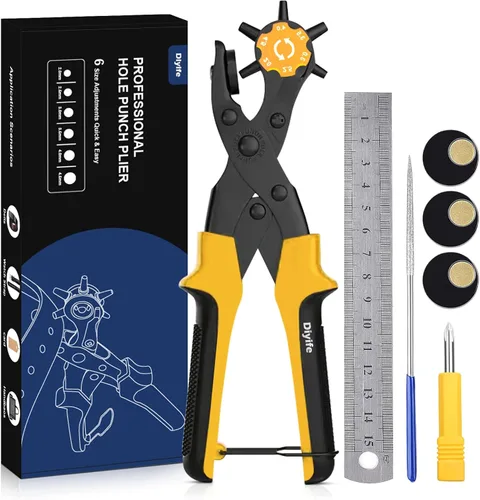 Miniatura 8 de Diyife® Perforadora de cuero, perforadora para cinturón resistente, kit de alicates giratorios con aguja de molienda extra, placas de perforación