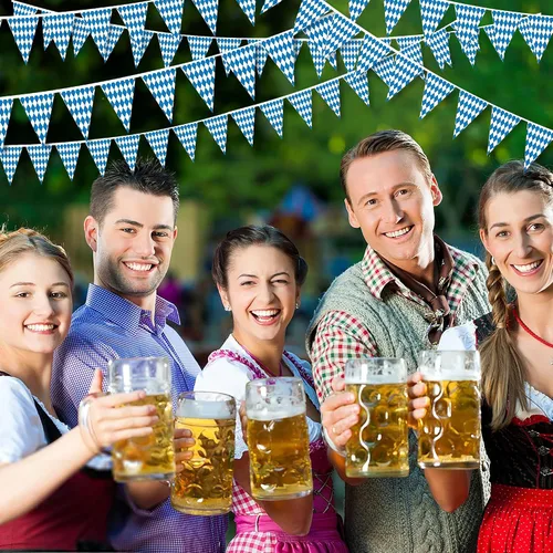 Miniatura 7 de Alpurple Bandera bávara del Oktoberfest de 197 pies – 6 paquetes de banderines para decoraciones de fiestas temáticas alemanas