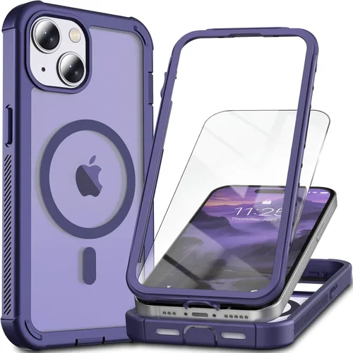 Miniatura 22 de Funda magnética para iPhone 13 Pro Max, protector de pantalla, compatible con MagSafe, protección contra caídas de grado militar, protección
