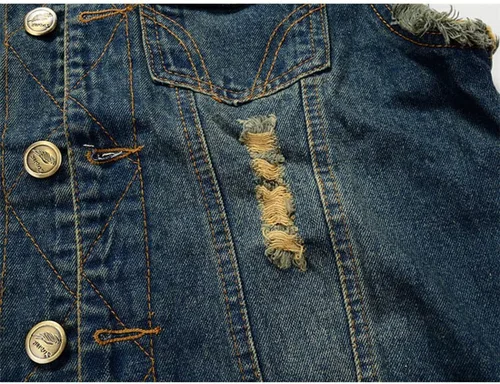Miniatura 5 de NASKY Chaleco y chaqueta de mezclilla rasgados retro para hombre
