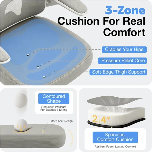 Miniatura 6 de ALLGOD Silla de oficina ergonómica, silla de escritorio ergonómica de malla transpirable con soporte lumbar ajustable, reposabrazos abatibles