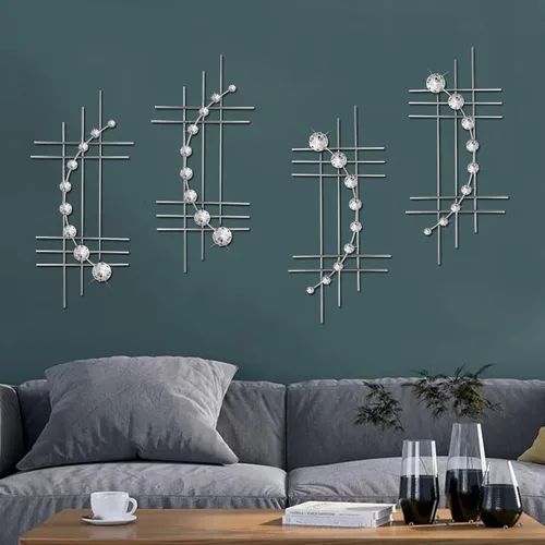 Miniatura 7 de ZEXUIRU 4 piezas de arte abstracto de pared de metal para decoración del hogar, sala de estar, dormitorio, baño, oficina, metal, brillante, Negro