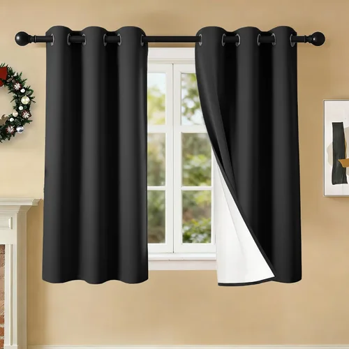 Miniatura 33 de 2 paneles de cortinas 100% opacas, cortinas ligeras con aislamiento térmico con ojales para dormitorio, sala de estar, tratamiento de ventana