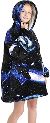 JAMBHALA Manta de gran tamaño con capucha para niños, sudadera con capucha de franela cálida y esponjosa con bolsillos para niños y adolescentes