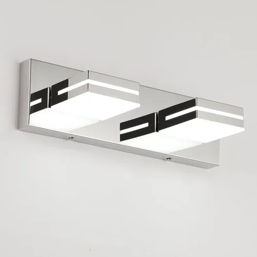SineRise - Lámpara LED para tocador de baño - Moderna lámpara de acrílico con acabado cromado para iluminación de pared sobre el espejo - 2 luces,