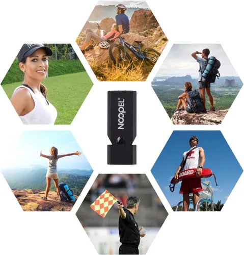 Miniatura 6 de Whistle Emergency Noopel - Silbatos de supervivencia de tres tubos, paquete de 2 con cordón y llavero para senderismo, camping, kayak, deportes