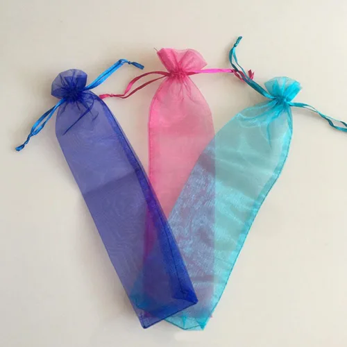 Miniatura 5 de Healifty Bolsas de regalo de organza con cordón, paquete de 50 bolsas pequeñas de malla de tul de 4.20 x 0.90 pulgadas, para bodas, fiestas, dulces