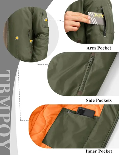 Miniatura 6 de TBMPOY Men's Winter Bomber Jacket Warm Fall Casual Flight Windbreaker Padded Coats Full Zip Stylish Varsity