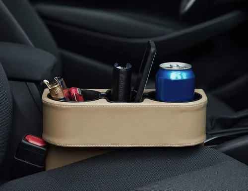 Miniatura 7 de IOKONE Consola de bolsillo lateral para monedas, cubierta de cuero con bolsillo lateral, portavasos para automóvil, organizador de asiento delantero