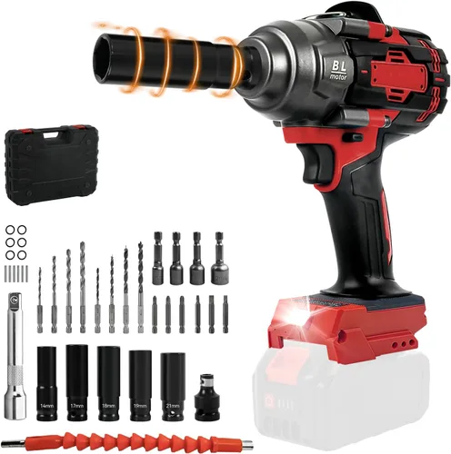 Miniatura 11 de JOJOCY Llave de impacto inalámbrica de 1/2 pulgada, destornillador de impacto sin escobillas de 900 pies (1200 N.m) con velocidad de 4 modos