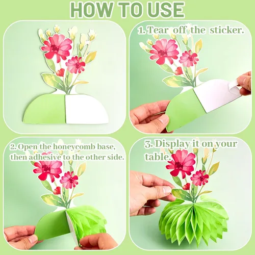 Miniatura 4 de 12Pcs Green Butterfly Flower Honeycomb Table Centerpieces–Reusable Easy Assembly Garden Table Decor for Women, Spring Theme, Birthday, Summer