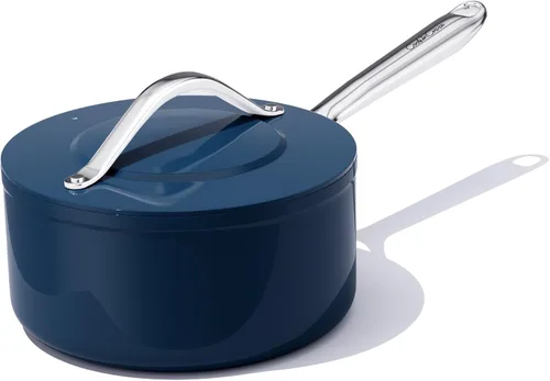 CookinCraze Cacerola de cerámica antiadherente de 3.5QT con tapa, olla de sopa de 8 pulgadas, distribución uniforme del calor, olla de cocina Azul