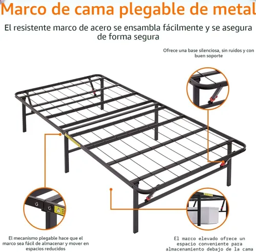 Miniatura 5 de Amazon Basics Base de cama plegable de metal con almacenamiento, soporte de acero resistente, no necesita somier, 14 pulgadas de alto, configuración