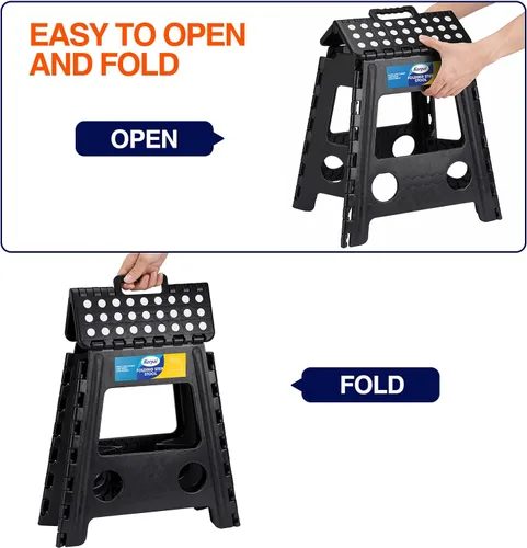 Miniatura 4 de Korpai Taburete plegable de 16 pulgadas para adultos y niños con capacidad para hasta 300 libras, taburetes plegables antideslizantes con mango