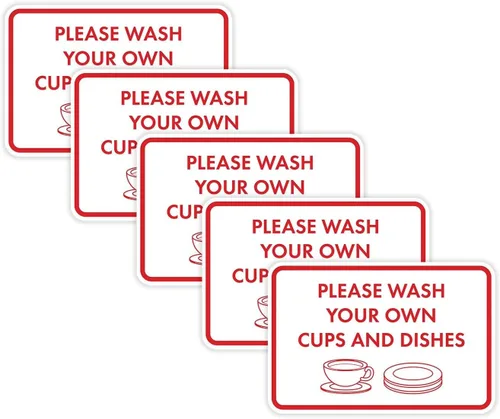 Miniatura 24 de Letrero clásico enmarcado con texto en inglés «Please Wash Your Own Cups and Dishes» (oro cepillado), pequeño