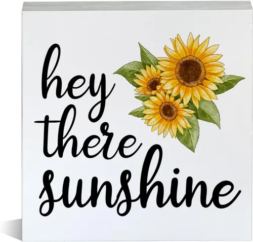 Letrero de madera con diseño de girasol de granja, con texto en inglés "Hey There Sunshine", letrero decorativo de escritorio de verano, decoración